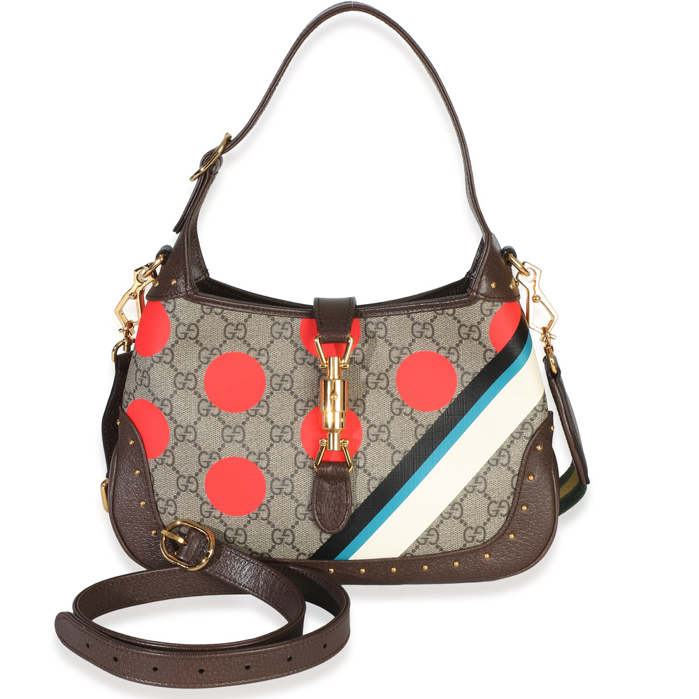 Gucci Beige GG Supreme Monogram Canvas Web Geometric Studded Small Jackie 1961 H